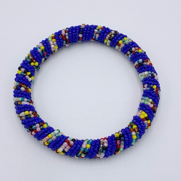 Southwestern Style Glass Beaded Bangle Bracelet - Picture 1 of 5